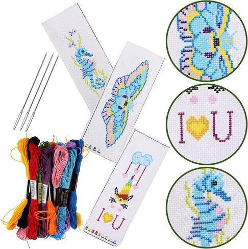 3Sets DIY Embroidery Bookmarks Kit Cross-Stitch Bookmarks Materials with Butterfly Seahorse and Cloud Designs for Crafting and Sewing Enthusiasts in Saudi Arabia