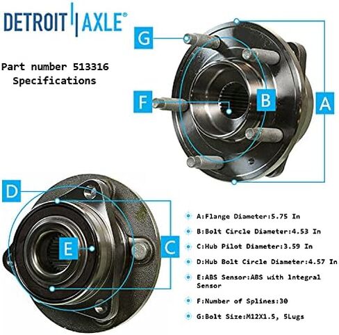 محور ديترويت - محمل العجلة الأمامية والمحور مع 5 عروة لسيارة Chevy Cruze 2014-2015، Volt 2011-2015، Orlando 2012-2014، Buick Verano 2012-2017، Cascada 2016-2017، Cadillac ATS 2013-2019 in Saudi Arabia