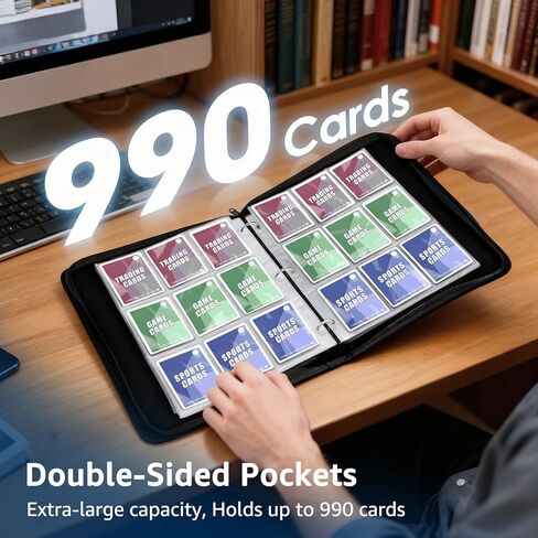 YEARNING 990-Card Trading Card Binder - ألبوم بطاقات من جلد البولي يوريثان 9 جيوب مع 55 أكمام قابلة للإزالة - TCG وتخزين البطاقات الرياضية لبطاقات MTG/الألعاب، أسود in Kuwait