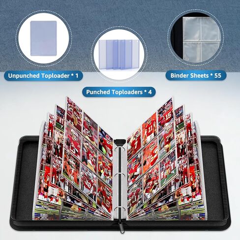 YEARNING 990-Card Trading Card Binder - ألبوم بطاقات من جلد البولي يوريثان 9 جيوب مع 55 أكمام قابلة للإزالة - TCG وتخزين البطاقات الرياضية لبطاقات MTG/الألعاب، أسود in Kuwait