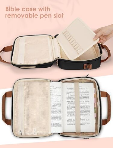 Bible Cover Case for Women, Large Bible Bag Carrying Case with Shoulder Strap, Bible Study Supplies Bible Journaling Kit Book Carrying Case with Bible Highlighters Tabs Gift for Lady (Black) in Kuwait