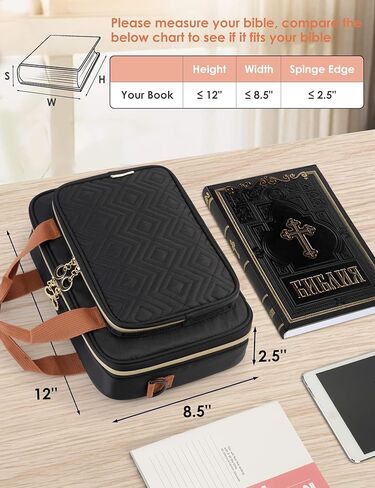 Bible Cover Case for Women, Large Bible Bag Carrying Case with Shoulder Strap, Bible Study Supplies Bible Journaling Kit Book Carrying Case with Bible Highlighters Tabs Gift for Lady (Black) in Kuwait