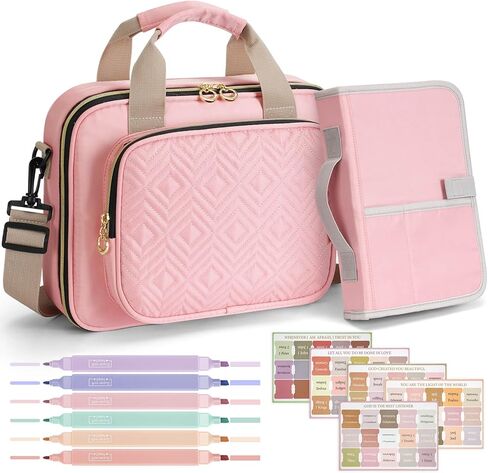 Bible Cover Case for Women, Large Bible Bag Carrying Case with Shoulder Strap, Bible Study Supplies Bible Journaling Kit Book Carrying Case with Bible Highlighters Tabs Gift for Lady (Black) in Kuwait