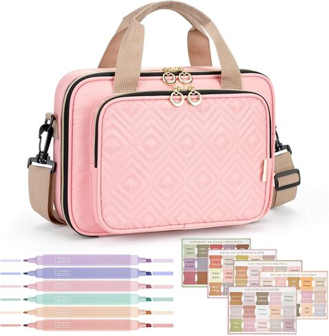 Bible Cover Case for Women, Large Bible Bag Carrying Case with Shoulder Strap, Bible Study Supplies Bible Journaling Kit Book Carrying Case with Bible Highlighters Tabs Gift for Lady (Black) in Kuwait