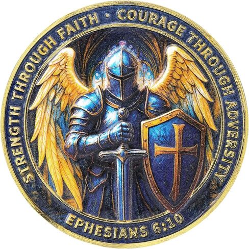 Shield of Faith Knight Challenge Coin – Strength Through Faith Medallion – Inspirational Token of Courage & Honor – Armor of God Ephesians 6:10 Commemorative Keepsake – Gift for Men & Women in Saudi Arabia