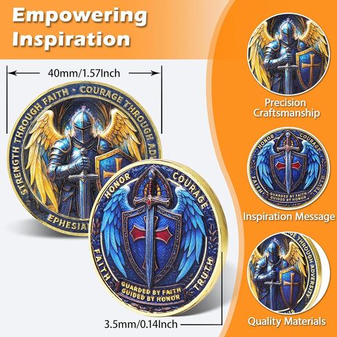 Shield of Faith Knight Challenge Coin – Strength Through Faith Medallion – Inspirational Token of Courage & Honor – Armor of God Ephesians 6:10 Commemorative Keepsake – Gift for Men & Women in Saudi Arabia