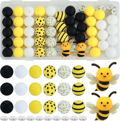 45 Pcs 15mm Silicone Beads Kit for Keychain Making 3D Bee Beads Round Focal Beads for Pens Bracelets Necklace DIY Crafts Jewelry Making(Bees) in Saudi Arabia