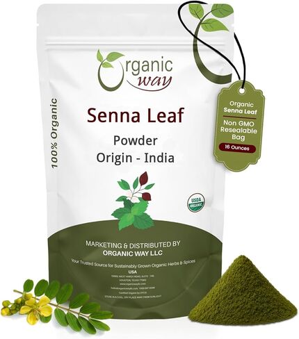 Organic Way Premium Grade Senna Leaf Powder (Cassia Angustifolia) - Organic & Kosher Certified | Super Food, Raw, Vegan, Non GMO & Gluten Free | USDA Certified | Origin - India (1/2 LBS / 8 Oz) in Saudi Arabia