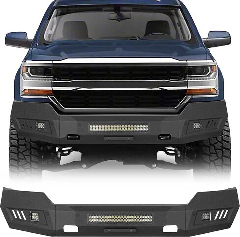 Hooke Road Silverado Full Width Front Bumper Steel Offroad Bumper w/LED Lights for 2016 2017 2018 Chevy Silverado 1500 Pickup Trucks in Saudi Arabia