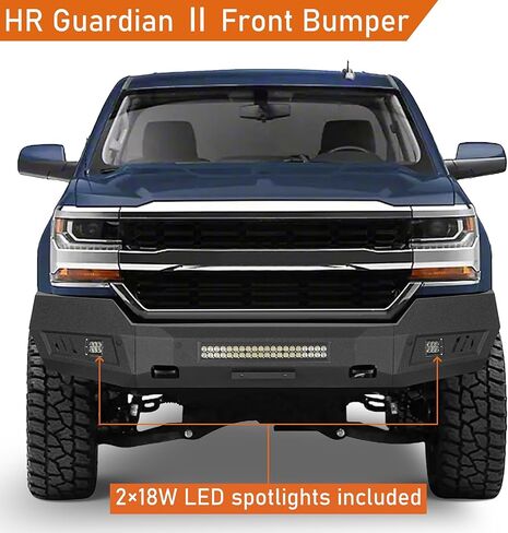 Hooke Road Silverado Full Width Front Bumper Steel Offroad Bumper w/LED Lights for 2016 2017 2018 Chevy Silverado 1500 Pickup Trucks in Saudi Arabia