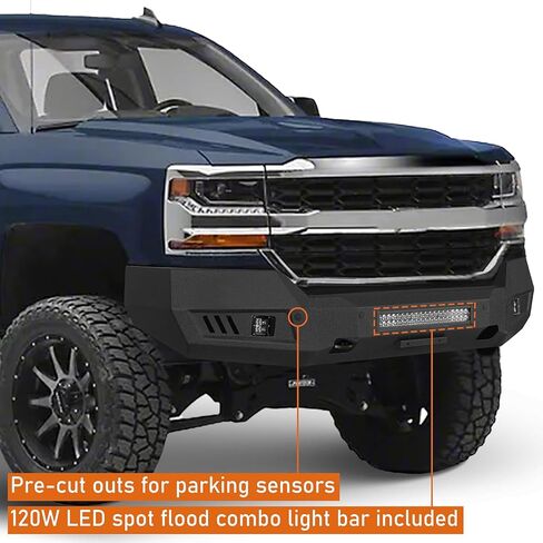 Hooke Road Silverado Full Width Front Bumper Steel Offroad Bumper w/LED Lights for 2016 2017 2018 Chevy Silverado 1500 Pickup Trucks in Saudi Arabia