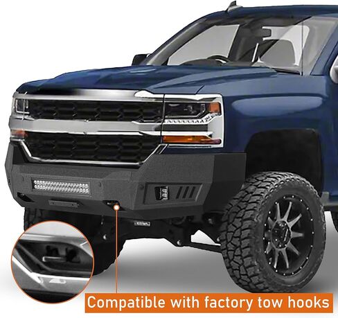 Hooke Road Silverado Full Width Front Bumper Steel Offroad Bumper w/LED Lights for 2016 2017 2018 Chevy Silverado 1500 Pickup Trucks in Saudi Arabia