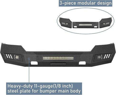 Hooke Road Silverado Full Width Front Bumper Steel Offroad Bumper w/LED Lights for 2016 2017 2018 Chevy Silverado 1500 Pickup Trucks in Saudi Arabia