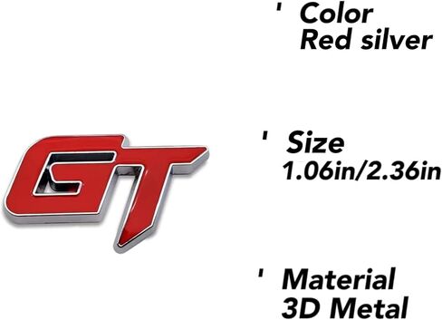 2X كروم معدني GT شعار 3D سيارة شارة سباق ملصق مائي استبدال أجزاء غطاء محرك السيارة الجانب الحاجز الجذع شعار اللوحة (الأحمر الفضي) in Kuwait