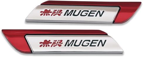 زوج من شعار Mugen المعدني الكروم شعار 3D باب الحاجز شارة سباق الرياضة ملصق توربو صائق استبدال صندوق السيارة للمركبة العالمية (أحمر) in Kuwait
