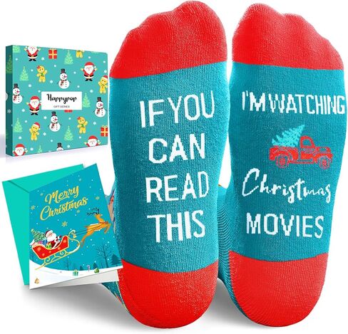 HAPPYPOP Christmas Socks for Men, Christmas Movie Socks Holiday Socks Women, Christmas Movie Stocking Stuffers Santa Gifts Christmas Gifts With Greeting Card in Saudi Arabia