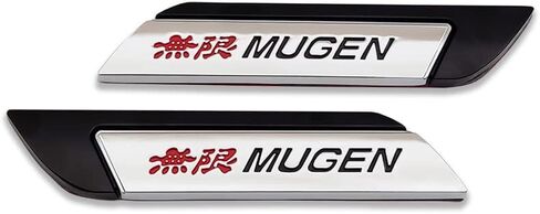 Pair Chrome Metal Mugen Logo Emblem 3D Door Fender Badge Racing Sport Sticker Turbo Decal Car Trunk Replacement for Universal Vehicle (Red) in Saudi Arabia