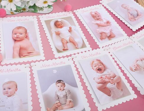 DIY First Year Monthly Photo Banner, Baby Girls One Year Pink Scalloped Frame Display, 80 Inch Length, Baby Milestone Picture Garland with Adjustable Distance/1 To 12 Months Photo Banner in Saudi Arabia