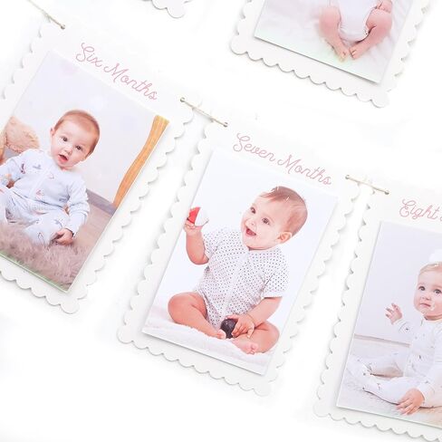 DIY First Year Monthly Photo Banner, Baby Girls One Year Pink Scalloped Frame Display, 80 Inch Length, Baby Milestone Picture Garland with Adjustable Distance/1 To 12 Months Photo Banner in Saudi Arabia