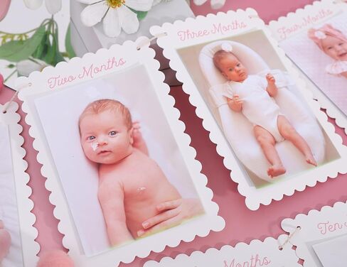 DIY First Year Monthly Photo Banner, Baby Girls One Year Pink Scalloped Frame Display, 80 Inch Length, Baby Milestone Picture Garland with Adjustable Distance/1 To 12 Months Photo Banner in Saudi Arabia