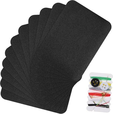 10 قطع من رقع الدينيم للجينز الداخلي، رقع قماشية للكي مقاس 5x3.8 بوصة للملابس مع مجموعة خياطة للسفر، رقع إصلاح الكوع لإصلاح السراويل وتزيينها (أسود) in Kuwait