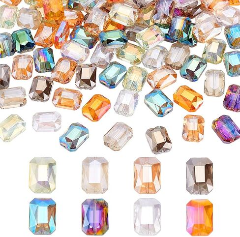 PH PandaHall 18x13mm الخرز الزجاجي الأوجه، 104 قطعة 8 ألوان مسطحة كبيرة كريستال الخرز مستطيل الحرفية حبة فاصل فضفاض حبة للمجوهرات سوار قلادة القرط صنع صياغة in Saudi Arabia