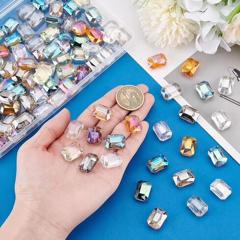 PH PandaHall 18x13mm الخرز الزجاجي الأوجه، 104 قطعة 8 ألوان مسطحة كبيرة كريستال الخرز مستطيل الحرفية حبة فاصل فضفاض حبة للمجوهرات سوار قلادة القرط صنع صياغة in Saudi Arabia