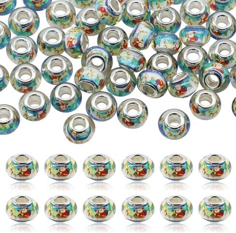 Decoendiy 50Pcs European Beads, Large Hole Print Beads, Flower Leaves Painted Beads, Flamingo Animal Printed Beads, Christmas Snowman Beads for DIY Crafts Supplies (Flamingo) in Saudi Arabia