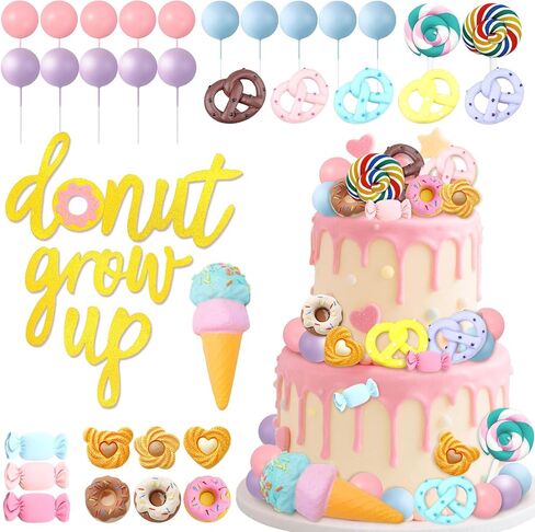 34PCS Donut Cake Topper Donut Cake Decorations Candy Cake Topper for Kids Party Baby Shower Supplise in Saudi Arabia