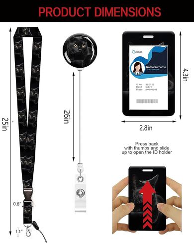 ID Badge Holder with Retractable Lanyard, Badge Holders Reel with 360 Degrees Rotate Carabiner Clip for Women, Teachers, Nurses, Doctor,Students, Office(Cute Black Cat) in Saudi Arabia