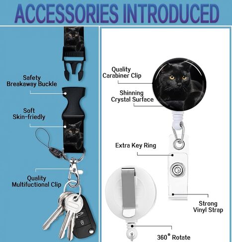ID Badge Holder with Retractable Lanyard, Badge Holders Reel with 360 Degrees Rotate Carabiner Clip for Women, Teachers, Nurses, Doctor,Students, Office(Cute Black Cat) in Saudi Arabia