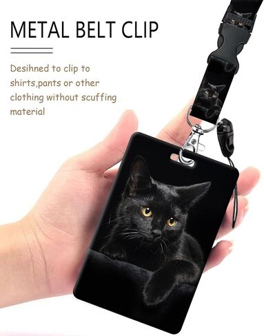 ID Badge Holder with Retractable Lanyard, Badge Holders Reel with 360 Degrees Rotate Carabiner Clip for Women, Teachers, Nurses, Doctor,Students, Office(Cute Black Cat) in Saudi Arabia