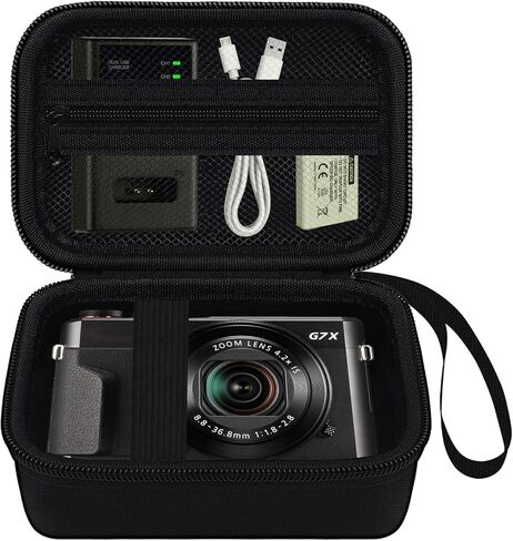 Hard Travel Camera Case for Canon PowerShot G7 X Mark II/G7X Mark III, Digital Camera Storage Bag With Zippered Mesh Pocket for USB Cable, SD Card, Battery and Other Accessories, BLACK in Saudi Arabia