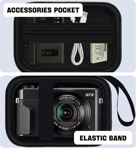 Hard Travel Camera Case for Canon PowerShot G7 X Mark II/G7X Mark III, Digital Camera Storage Bag With Zippered Mesh Pocket for USB Cable, SD Card, Battery and Other Accessories, BLACK in Saudi Arabia