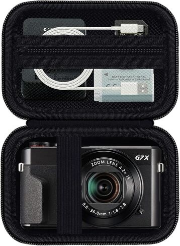 Hard Travel Camera Case for Canon PowerShot G7 X Mark II/G7X Mark III, Digital Camera Storage Bag With Zippered Mesh Pocket for USB Cable, SD Card, Battery and Other Accessories, BLACK in Saudi Arabia