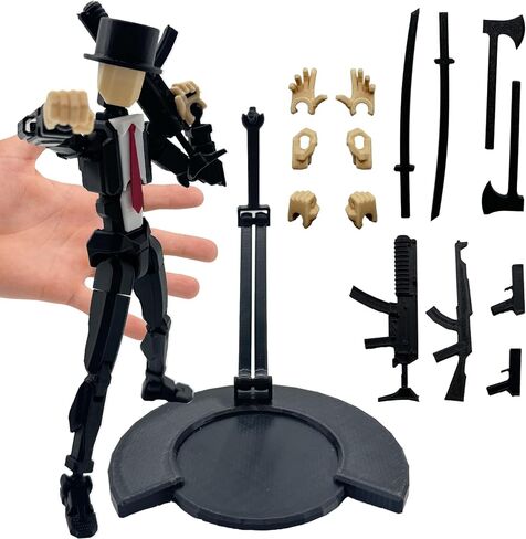 3D Printed 8.13-inch Action Figure Dummy-Mici20, Full Body Mechanical Movable Toy, Multiple Accessories, Desk Decoration (3 HandsType, Bracket, Weapons, Armour) (Black) in Saudi Arabia