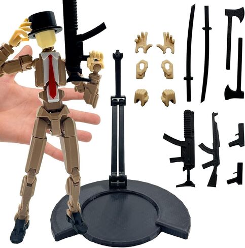 3D Printed 8.13-inch Action Figure Dummy-Mici20, Full Body Mechanical Movable Toy, Multiple Accessories, Desk Decoration (3 HandsType, Bracket, Weapons, Armour) (Black) in Saudi Arabia