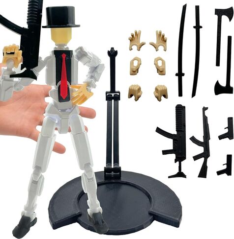 3D Printed 8.13-inch Action Figure Dummy-Mici20, Full Body Mechanical Movable Toy, Multiple Accessories, Desk Decoration (3 HandsType, Bracket, Weapons, Armour) (Black) in Saudi Arabia