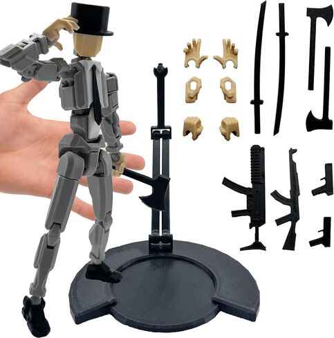 3D Printed 8.13-inch Action Figure Dummy-Mici20, Full Body Mechanical Movable Toy, Multiple Accessories, Desk Decoration (3 HandsType, Bracket, Weapons, Armour) (Black) in Saudi Arabia