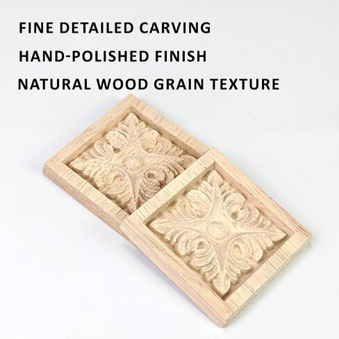 6Pcs Wood Square Appliques for Furniture, 3.1"x3.1" Carved Wooden Onlays for Cabinet Wall Mirror Dresser Decor, Unpainted DIY Moulding Decals, Solid Wood Embellishments in Saudi Arabia