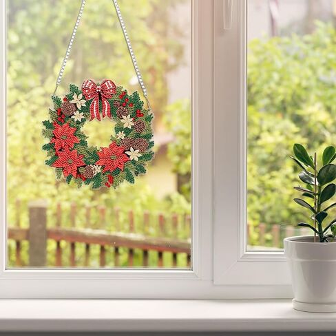 مجموعات الطلاء الماسي من Qukle Flowers قلادة معلقة، كريستال على شكل خاص DIY للصيف الماسي الفن المعلق علامة على الوجهين نمط جوهرة اللوحة نافذة باب زخرفة، حزمة مربع in Saudi Arabia