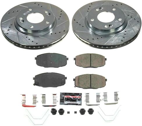 Power Stop Front K8749 Carbon-Fiber Ceramic Brake Pad with Drilled and Slotted Rotor Kit Z23 Daily Driver For Kia Forte 2019-2022 [Model Specific] in Saudi Arabia