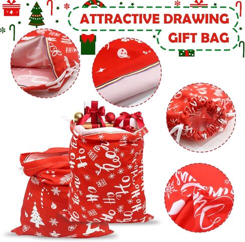 Ambifirner Drawstring Christmas Gift Bags Cloth: Large 4 Pcs 16 x 20 Inches Wrapping Santa Sack Red Reusable Christmas Bags For Xmas Presents Families Party in Kuwait