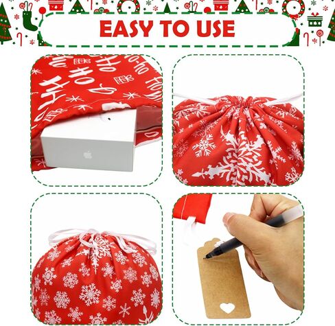 Ambifirner Drawstring Christmas Gift Bags Cloth: Large 4 Pcs 16 x 20 Inches Wrapping Santa Sack Red Reusable Christmas Bags For Xmas Presents Families Party in Kuwait