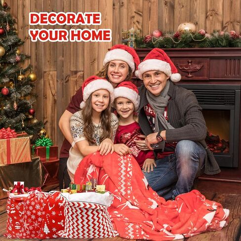 Ambifirner Drawstring Christmas Gift Bags Cloth: Large 4 Pcs 16 x 20 Inches Wrapping Santa Sack Red Reusable Christmas Bags For Xmas Presents Families Party in Kuwait
