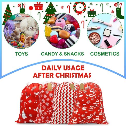 Ambifirner Drawstring Christmas Gift Bags Cloth: Large 4 Pcs 16 x 20 Inches Wrapping Santa Sack Red Reusable Christmas Bags For Xmas Presents Families Party in Kuwait