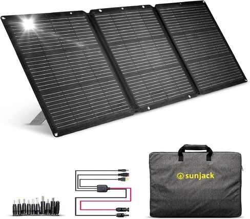 شاحن لوحة شمسية محمول قابل للطي بقدرة 120 وات من SunJack مع مسند، MC4/PD60 USB-C/USB-A، ETFE أحادي البلورية، شاحن شمسي مقاوم للماء للتخييم، RV، محطة الطاقة، المولد، خارج الشبكة، الطوارئ in Kuwait