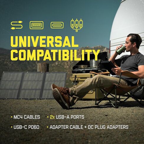 شاحن لوحة شمسية محمول قابل للطي بقدرة 120 وات من SunJack مع مسند، MC4/PD60 USB-C/USB-A، ETFE أحادي البلورية، شاحن شمسي مقاوم للماء للتخييم، RV، محطة الطاقة، المولد، خارج الشبكة، الطوارئ in Kuwait