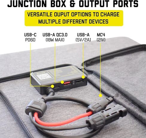 شاحن لوحة شمسية محمول قابل للطي بقدرة 120 وات من SunJack مع مسند، MC4/PD60 USB-C/USB-A، ETFE أحادي البلورية، شاحن شمسي مقاوم للماء للتخييم، RV، محطة الطاقة، المولد، خارج الشبكة، الطوارئ in Kuwait