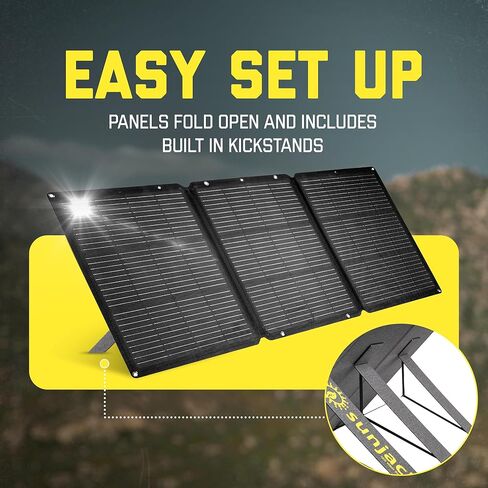 شاحن لوحة شمسية محمول قابل للطي بقدرة 120 وات من SunJack مع مسند، MC4/PD60 USB-C/USB-A، ETFE أحادي البلورية، شاحن شمسي مقاوم للماء للتخييم، RV، محطة الطاقة، المولد، خارج الشبكة، الطوارئ in Kuwait